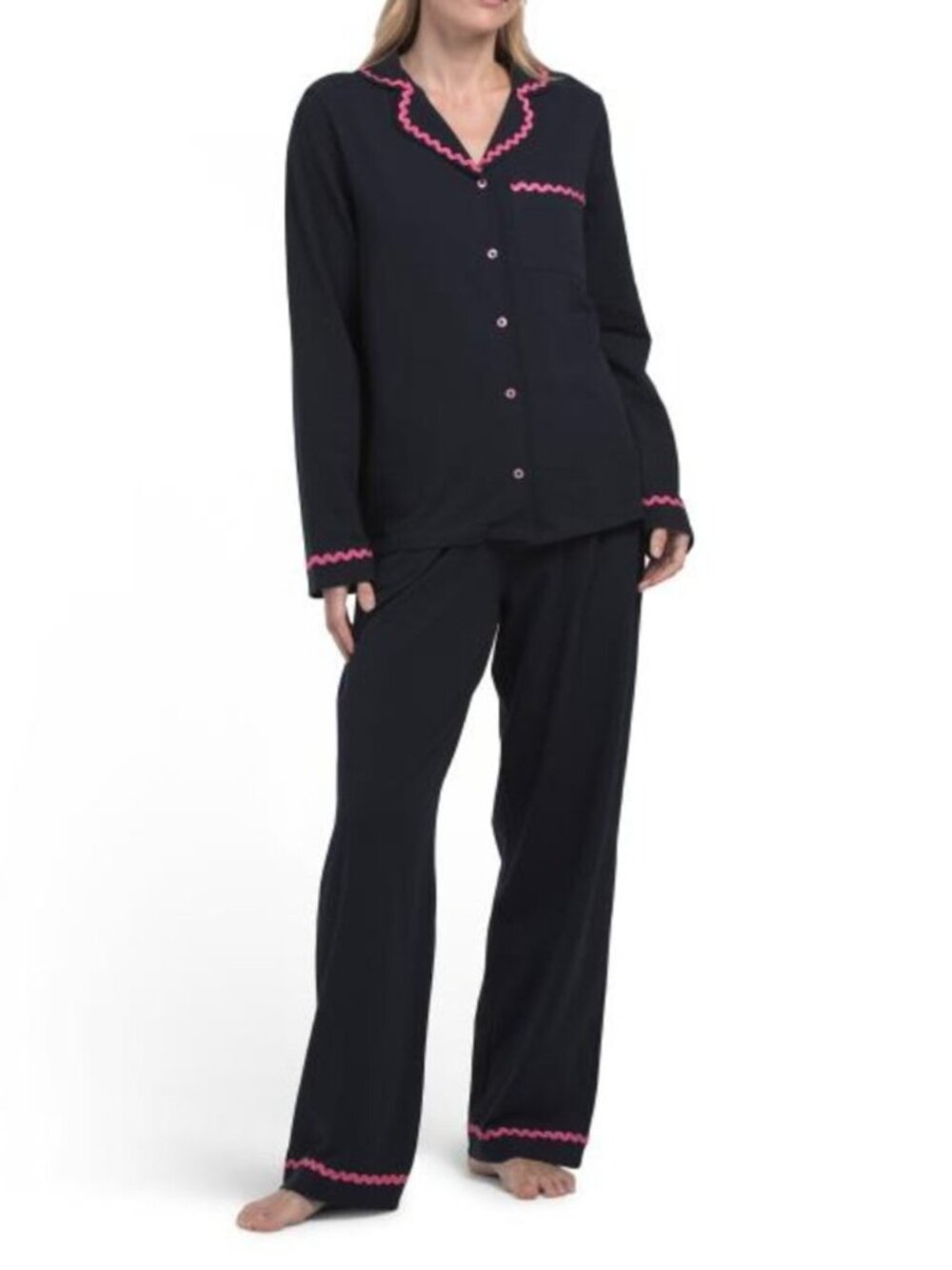 CHELSEA PEERS 2pc Organic Cotton Blend Embroidered Good Morning Top And Pants Se